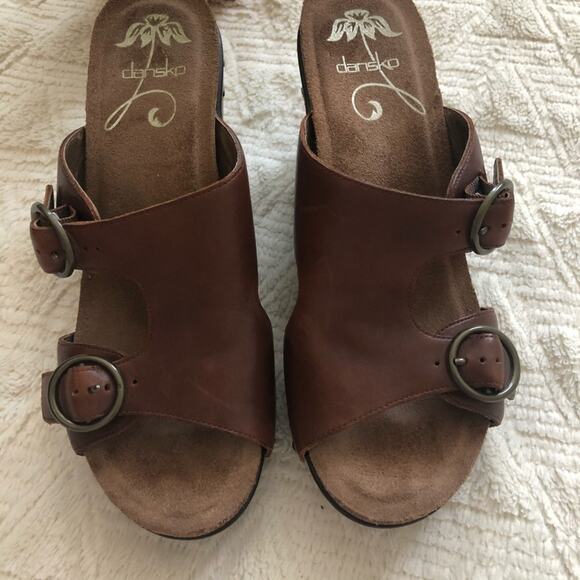 Dansko Fern Brown Leather Buckle Wedges - Picture 5 of 10